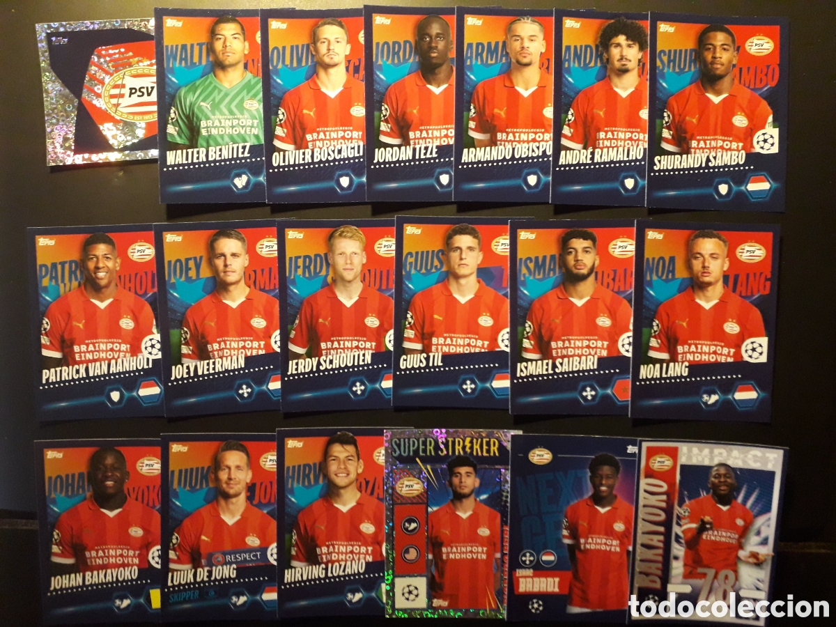 Fu&szlig;ball-Sticker: 19 CROMOS PSV EINDHOVEN EQUIPO B&Aacute;SICO COMPLETO UEFA CHAMPIONS LEAGUE SEASON TOPPS 23 24 2023 2024