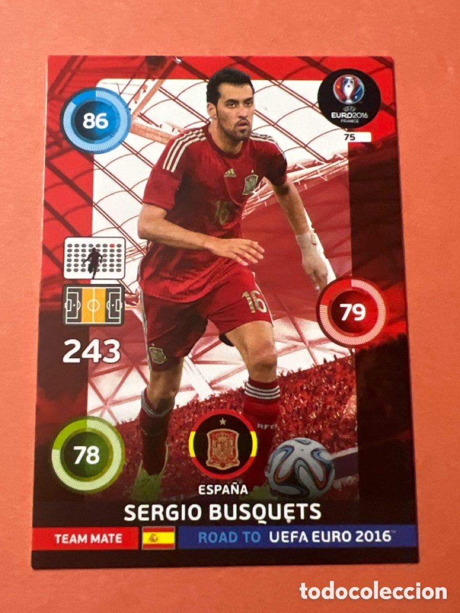 Fu&szlig;ball-Sticker: E1227. 75 SERGIO BUSQUETS ESPA&Ntilde;A SPAIN ADRENALYN PANINI ROAD TO EURO FRANCE 2016