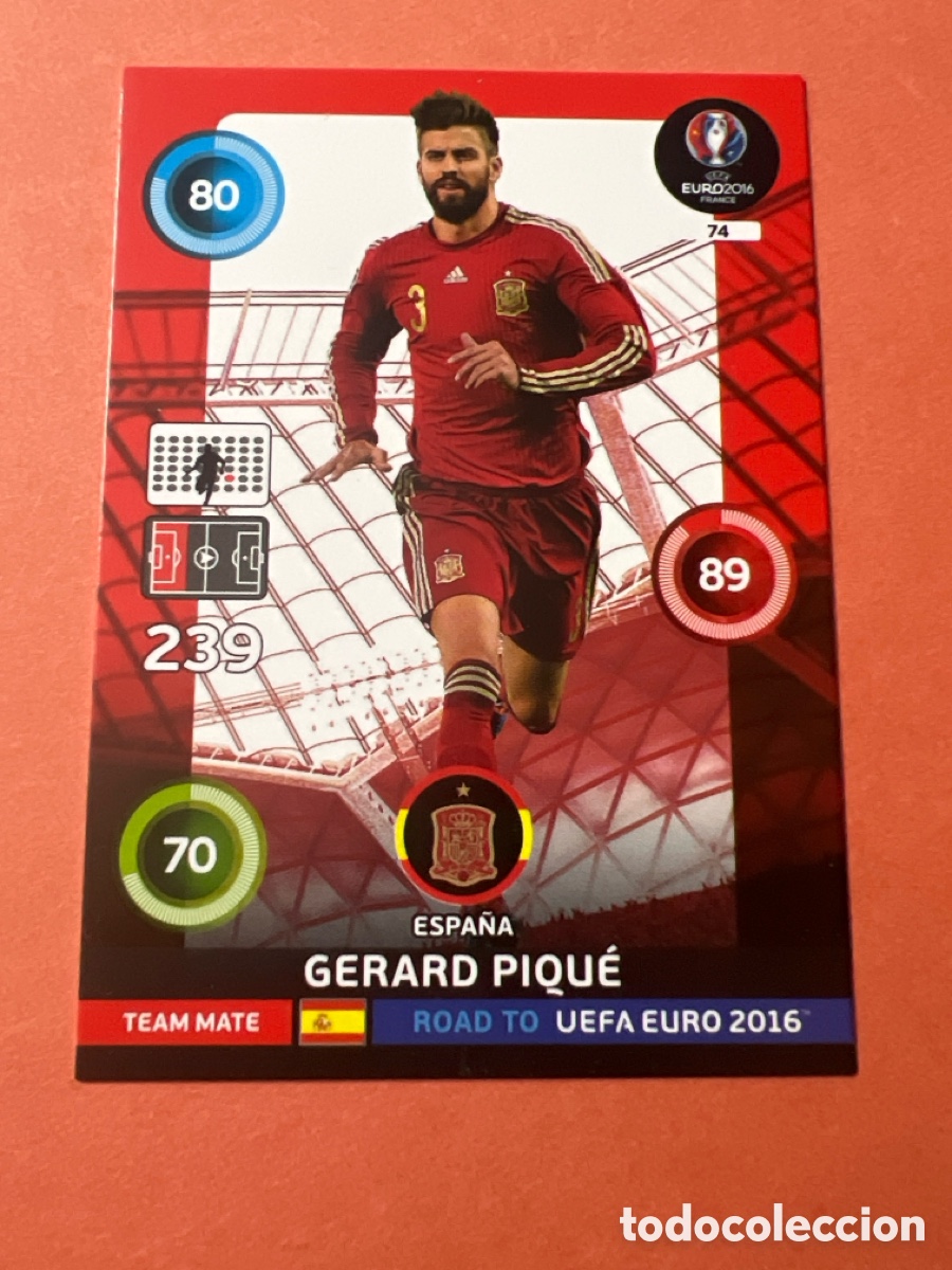 Fu&szlig;ball-Sticker: E1228. 74 PIQUE ESPA&Ntilde;A ADRENALYN FRANCIA EURO 2016 EUROCOPA CROMO FUTBOL 16