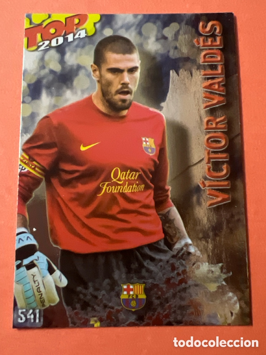 Fu&szlig;ball-Sticker: E1277. 541 VICTOR VALDES (BARCELONA) TOP FONDO AZUL BRILLO - MUNDICROMO 2013 2014 13 14