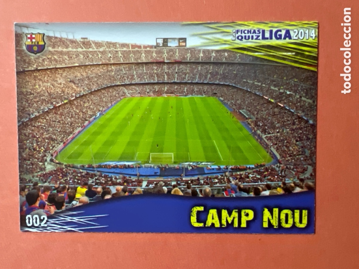 Fu&szlig;ball-Sticker: E1313. 002 2 Camp Nou, FC Barcelona, Mundicromo Sport Fichas Quiz de la Liga 2014