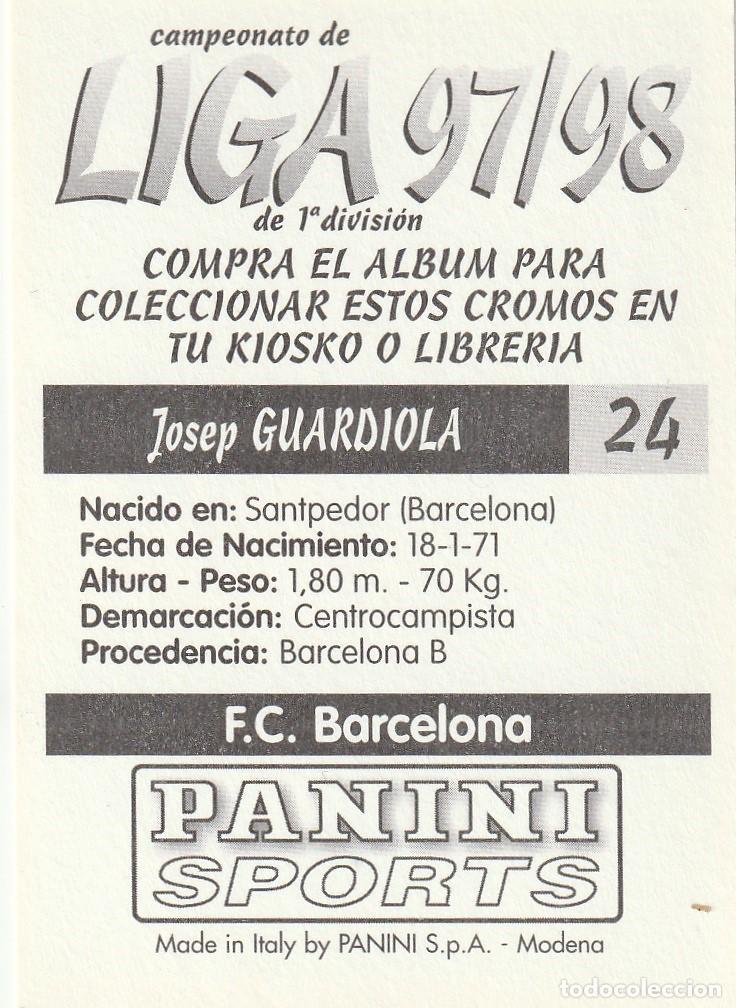 Cromos de f&uacute;tbol: PANINI 97-98. GUARDIOLA. NUNCA PEGADO. - Foto 2