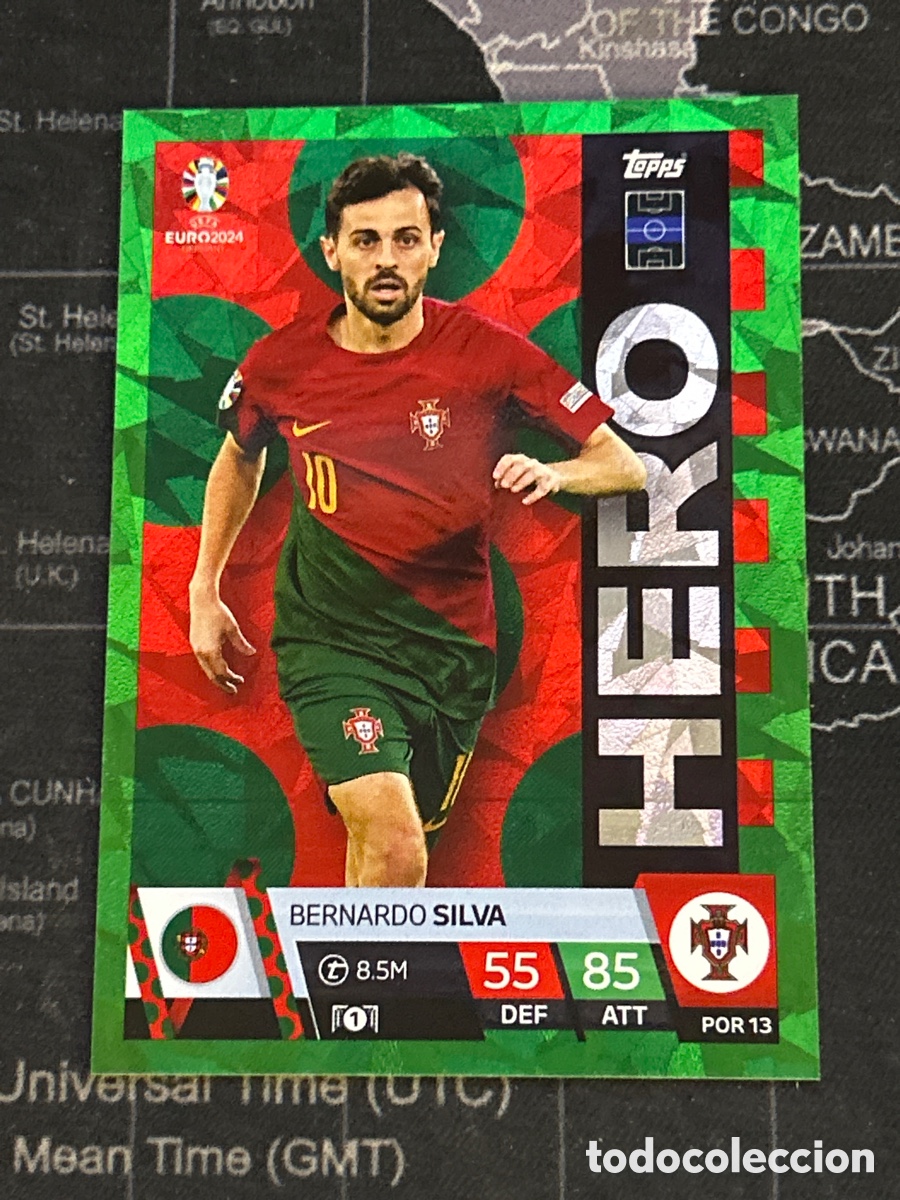Cromos de f&uacute;tbol: POR 13 BERNARDO SILVA (PORTUGAL) GREEN EMERALD CRYSTAL MATCH ATTAX TOPPS EURO GERMANY 2024 24