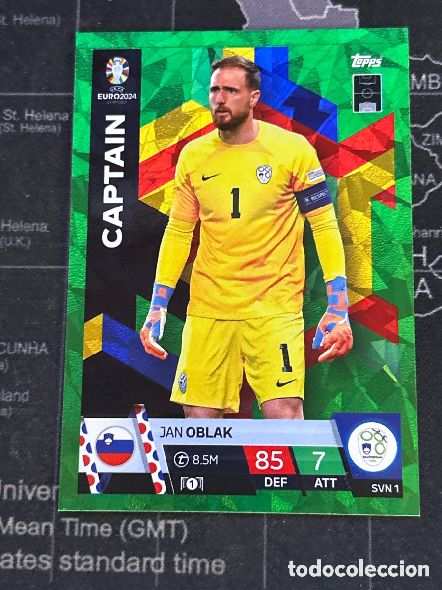 Cromos de f&uacute;tbol: SVN 1 JAN OBLAK (ESLOVENIA) GREEN EMERALD CRYSTAL PARALLEL MATCH ATTAX TOPPS EURO GERMANY 2024 24