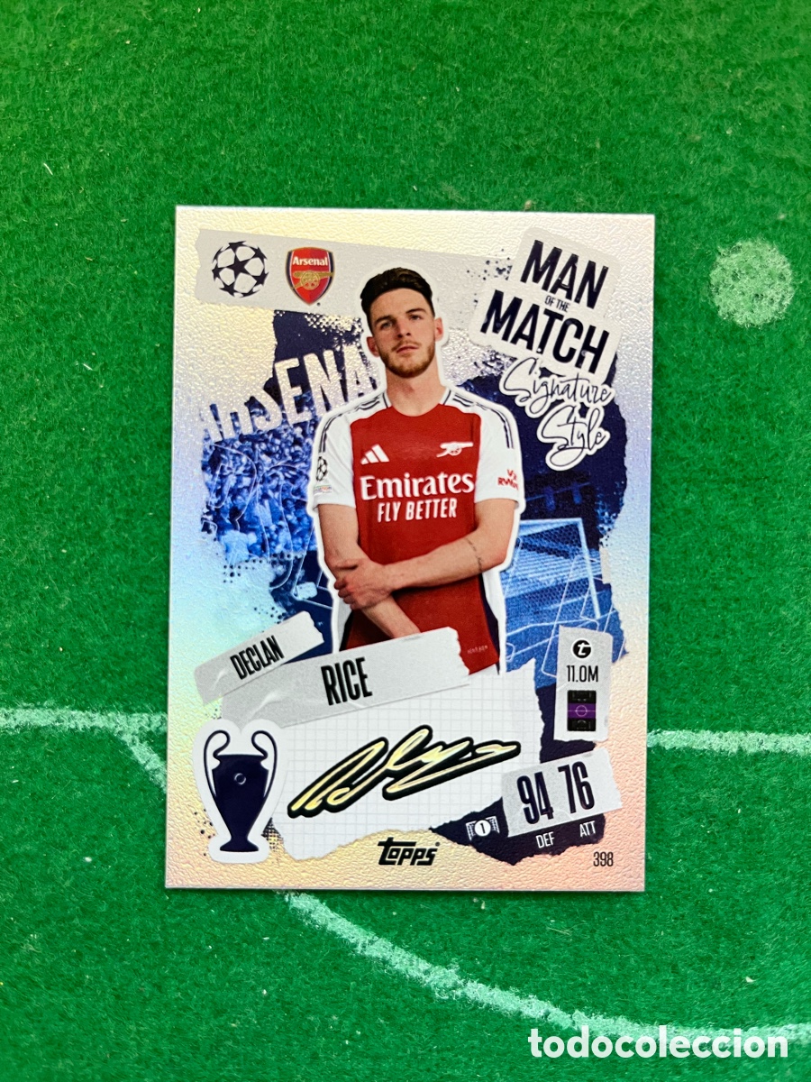 Fu&szlig;ball-Sticker: 398 DECLAN RICE ARSENAL MATCH ATTAX 2024 2025 TOPPS MAN OF THE MATCH