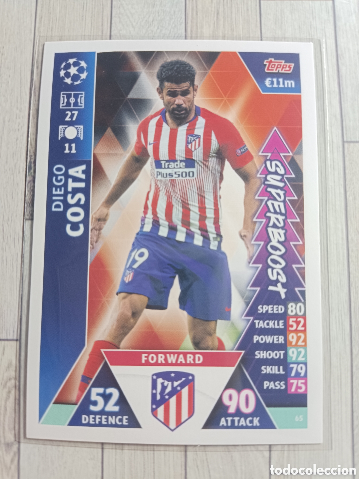 Cromos de f&uacute;tbol: 65 DIEGO COSTA SUPERBOOST ATLETICO DE MADRID MATCH ATTAX EXTRA ROAD TO MADRID 2018 2019 TOPPS 18 19