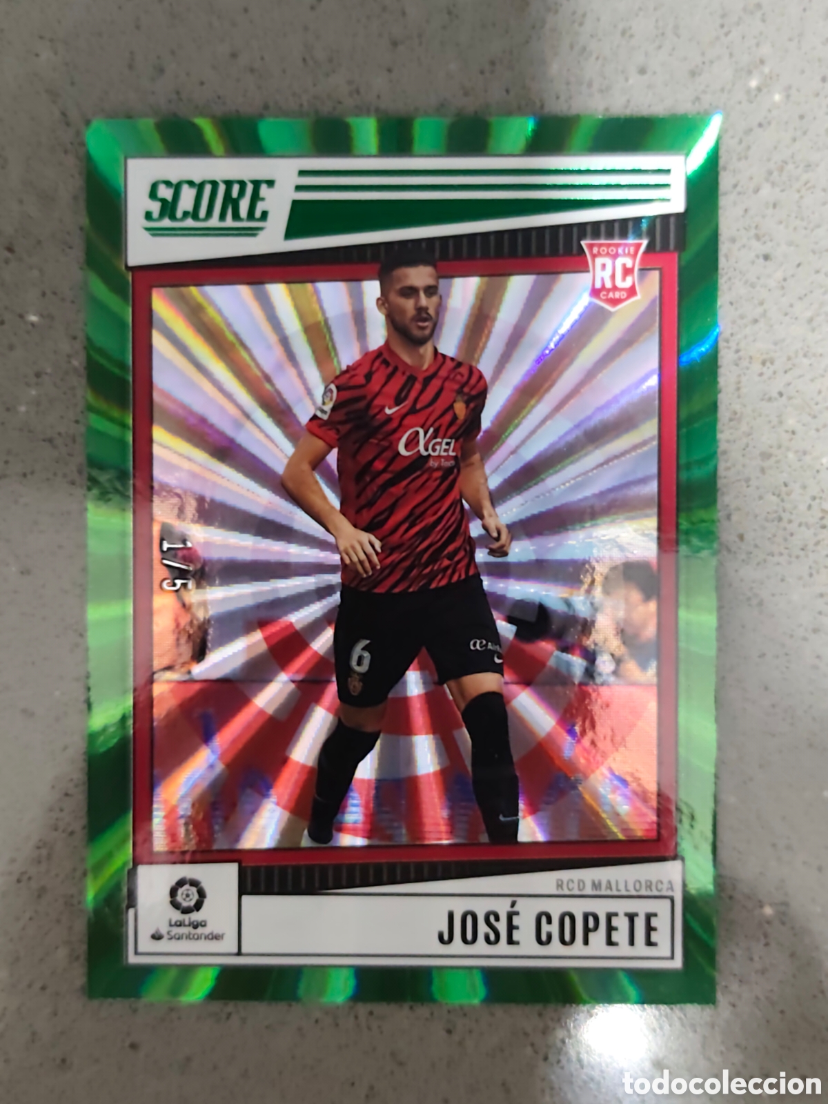 Cromos de f&uacute;tbol: PARALLEL LASER VERDE NUMERADA 1/5 COPETE MALLORCA SCORE LA LIGA 2022 2023 #1