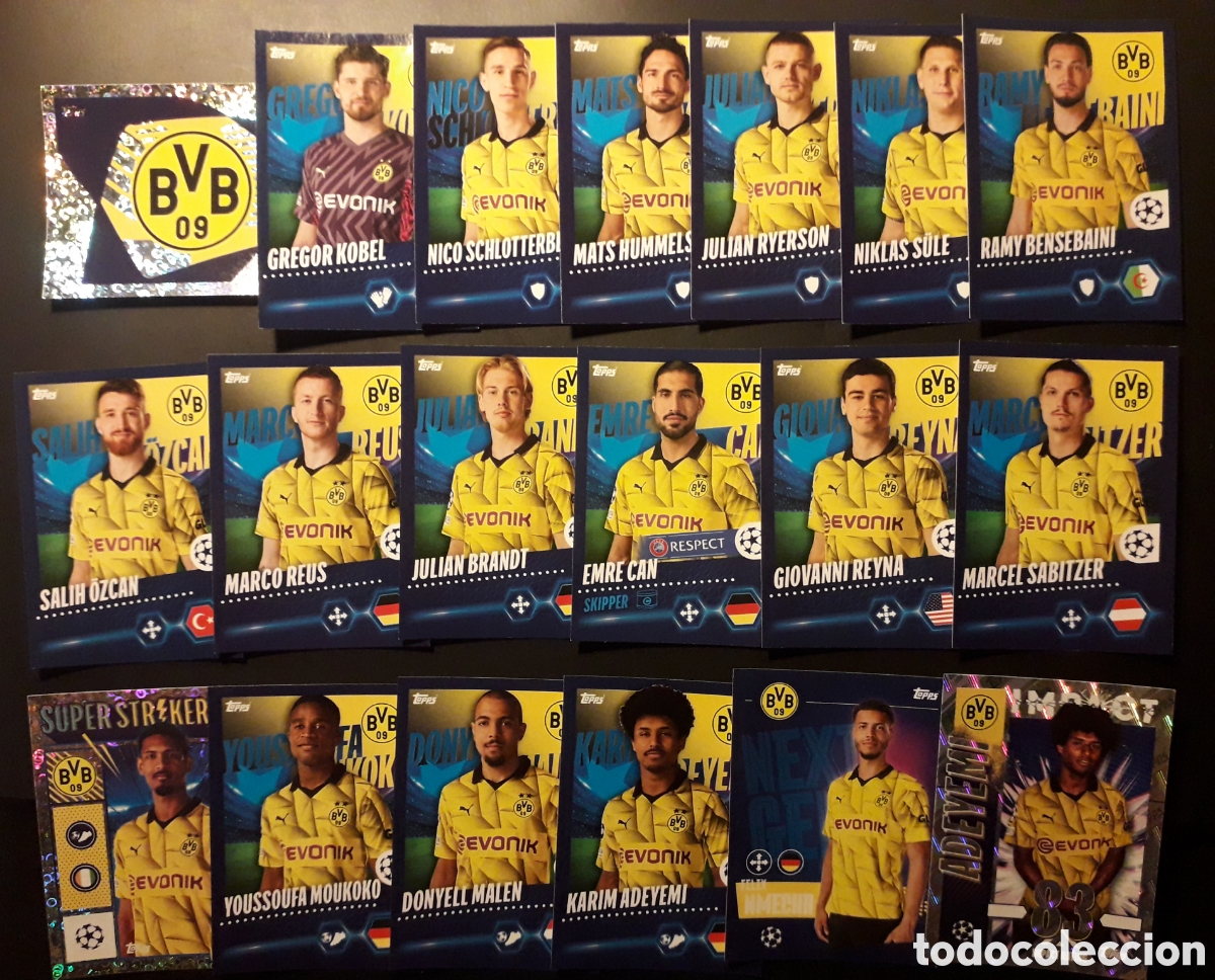 Figurine di Calcio: 19 CROMOS BORUSSIA DORTMUND EQUIPO B&Aacute;SIC COMPLETO UEFA CHAMPIONS LEAGUE SEASON TOPPS 23 24 2023 2024
