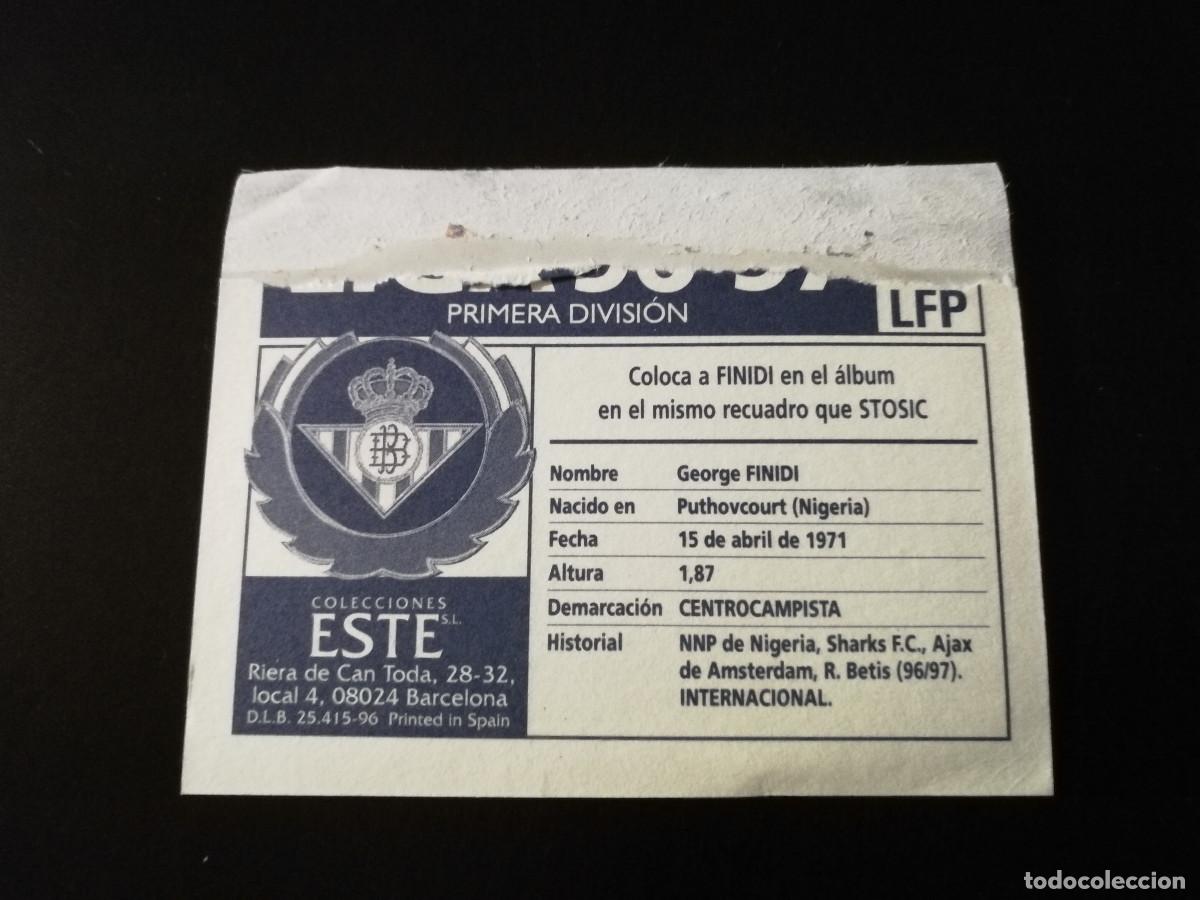 Cromos de f&uacute;tbol: Finidi Coloca Real Betis, Este 96/97 en ventanilla - Foto 2