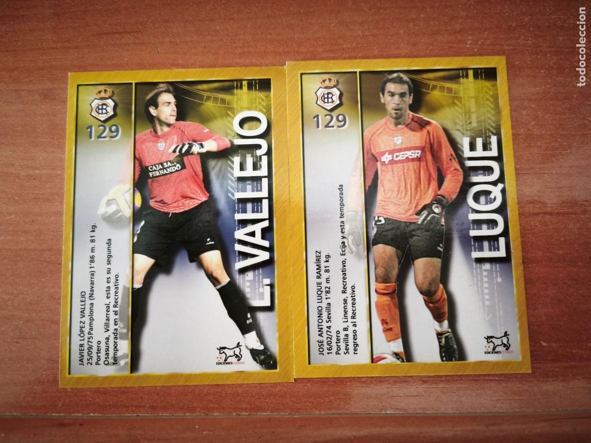 Cromos de f&uacute;tbol: vallejo, luque. ediciones estadio cromos 129 - Foto 2