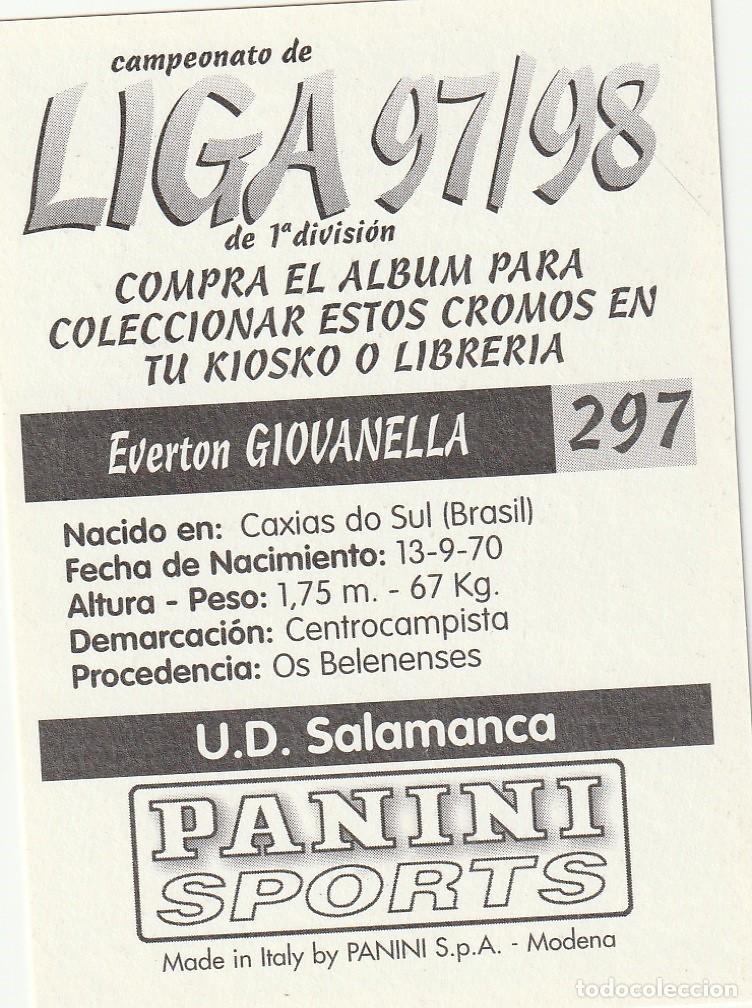 Cromos de f&uacute;tbol: PANINI 97-98. GIOVANELLA. NUNCA PEGADO. - Foto 2