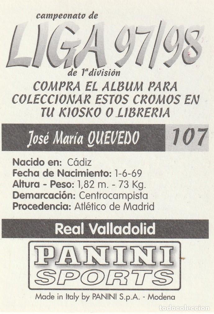 Cromos de f&uacute;tbol: PANINI 97-98 QUEVEDO. NUNCA PEGADO. - Foto 2