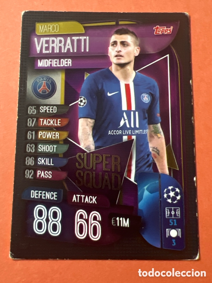 Cartes &agrave; collectionner de Football: C7796. Cromo SS7 VERRATTI SUPER SQUAD. Tradin Card MATCH ATTAX UEFA Champions League 2019 2020 TOPPS