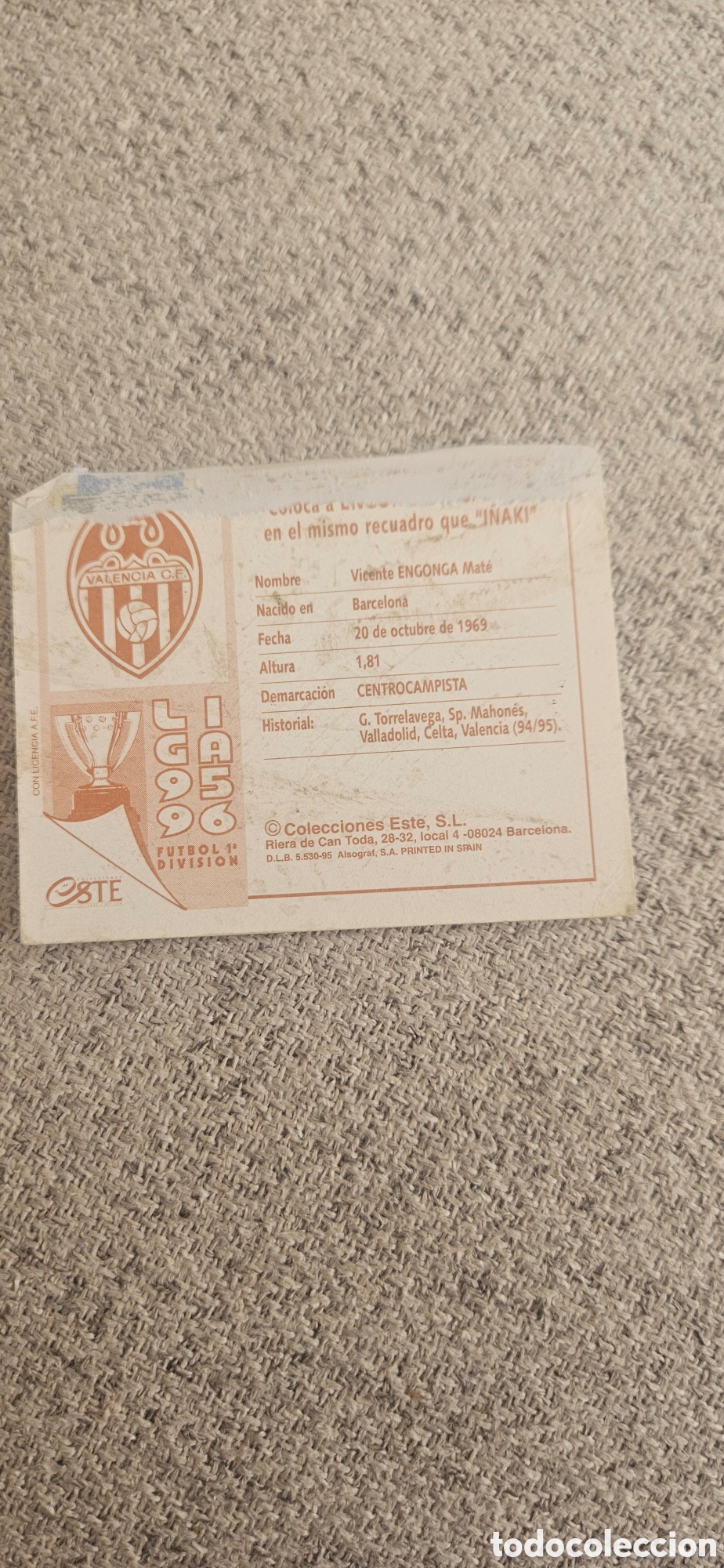 Cromos de f&uacute;tbol: Engonga Valencia este 1995 1996 95 96 coloca - Foto 2