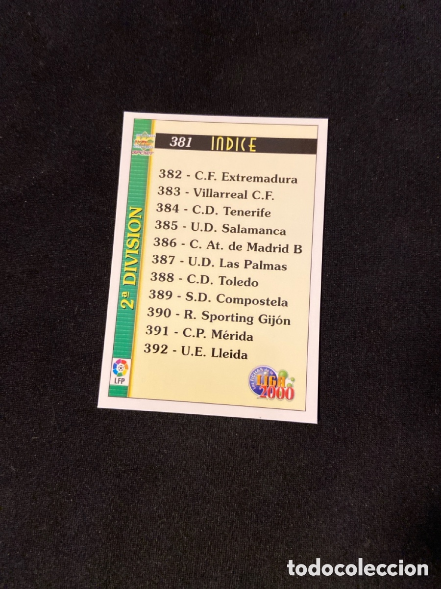 Football Stickers: INDICE 2 DIVISI&Oacute;N MUNDICROMO 1999-2000 99 00 FICHAS LIGA F-1