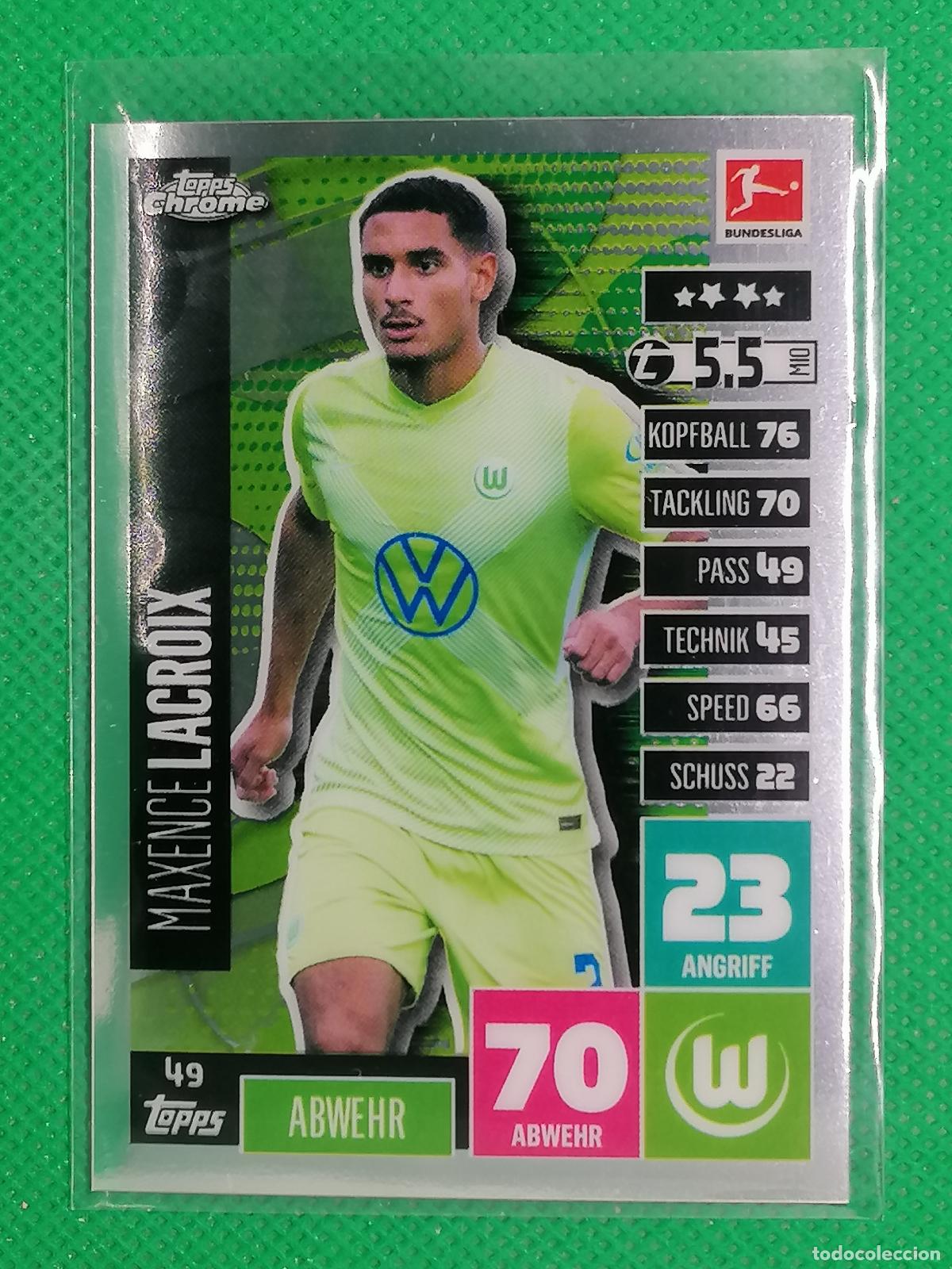 Cromos de F&uacute;tbol: 49 MAXENCE LACROIX WOLFSBURG ⚽ TOPPS BUNDESLIGA MATCH ATTAX CHROME 2021 ⚽