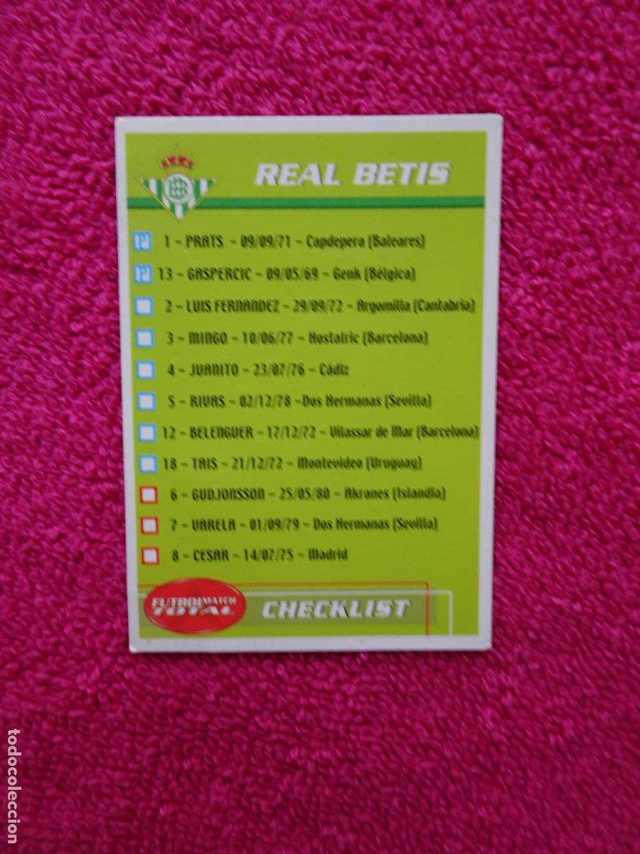 Figurine di Calcio: liga 2002-2003 checklist betis futbol match total magic box int.
