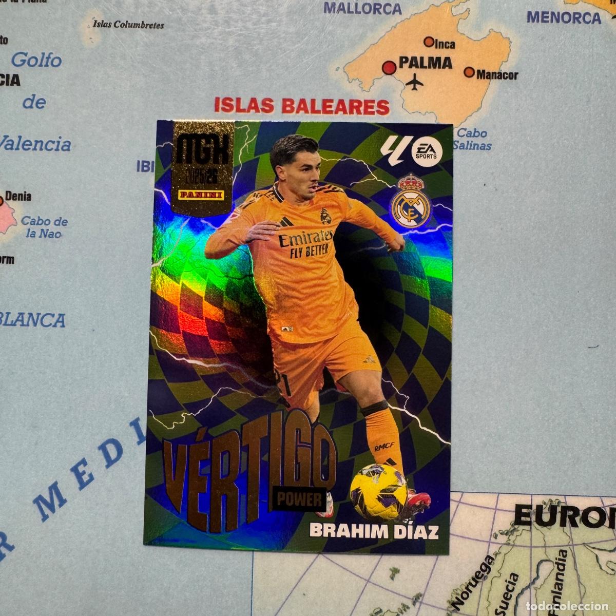 Cromos de f&uacute;tbol: Brahim D&iacute;az serie v&eacute;rtigo power n&uacute;mero P381 Del Real Madrid megacracks 25-26 2025-2026