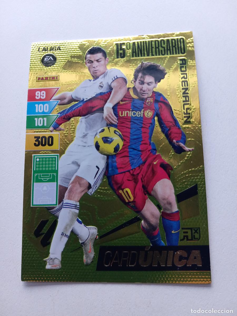Cromos de f&uacute;tbol: ADRENALYN XL 2023 - 2024 23 24 CARD UNICA 15 ANIVERSARIO (MESSI - RONALDO)