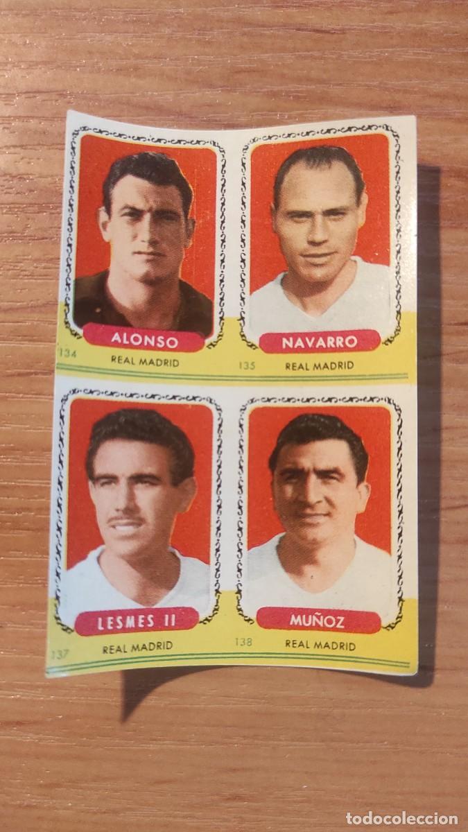 Fu&szlig;ball-Sticker: LAMINA 4 cromos sin cortar bruguera 1955 1956 REAL MADRID Alonso Navarro Lesmes II Mu&ntilde;oz