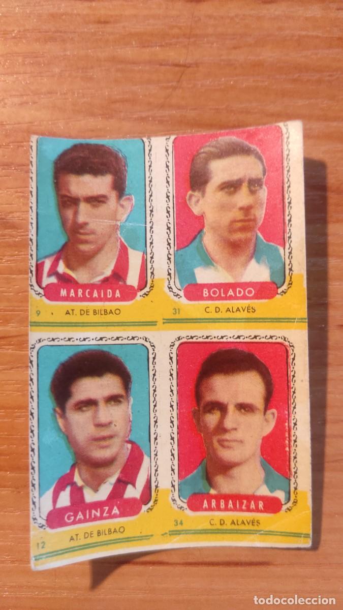 Fu&szlig;ball-Sticker: LAMINA 4 cromos sin cortar bruguera 1955 1956 Marcaida Gainza Bolao Arbaizar