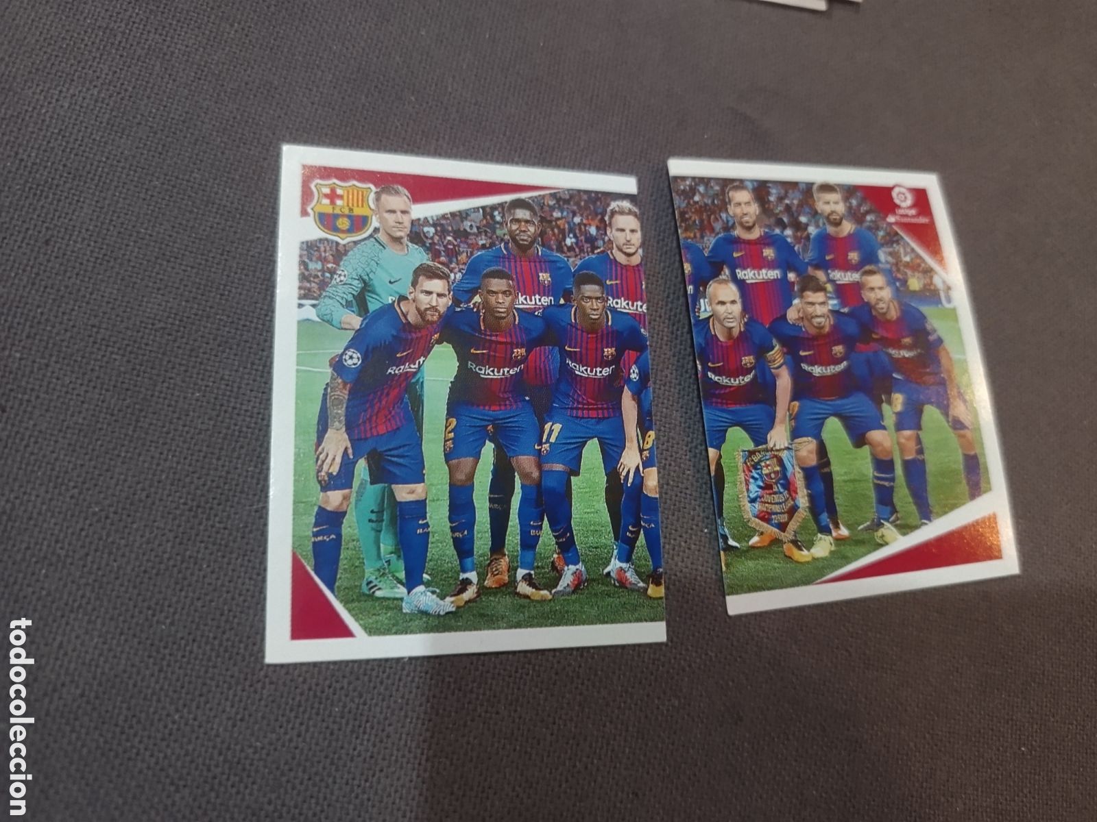 Cromos de F&uacute;tbol: LIGA 2017-18 EDITADO EN SUDAMERICA -2 CROMOS FC BARCELONA ALINEACI&Oacute;N CON MESSI