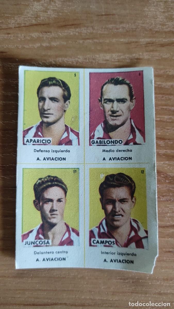Cromos de f&uacute;tbol: Atletico Aviaci&oacute;n - 1 Aparicio 6 Gabilondo 11 Juncosa Campos Bruguera 1944-1945 44-45 - Sin cortar