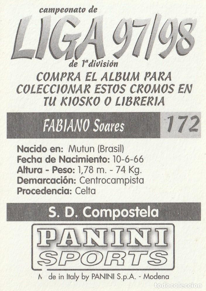 Cromos de f&uacute;tbol: PANINI 97-98. FABIANO. NUNCA PEGADO. - Foto 2