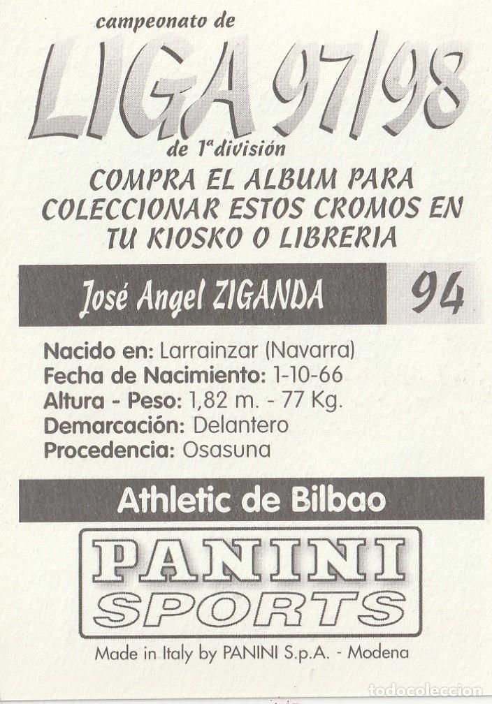 Cromos de f&uacute;tbol: PANINI 97-98. ZIGANDA. ATHLETIC DE BILBAO. NUNCA PEGADO. - Foto 2