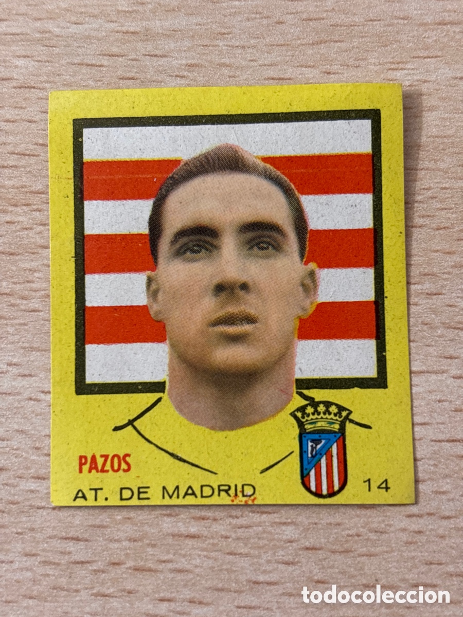 Football Stickers: # 14 Pazos Atl&eacute;tico de Madrid Campeones 1957 Ed. Bruguera sin pegar