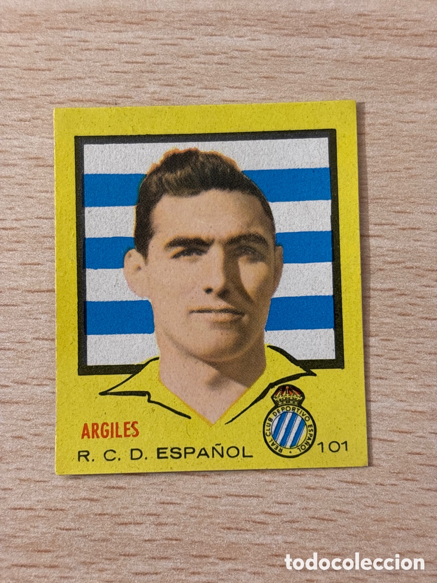 Football Stickers: # 101 Argiles RCD Espa&ntilde;ol Campeones 1957 Ed. Bruguera sin pegar nuevo de sobre