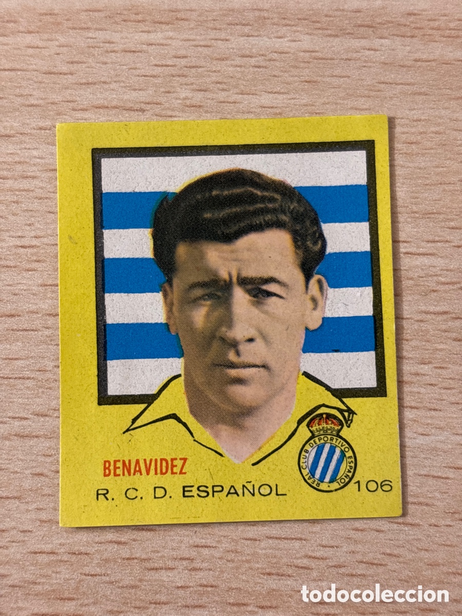 Cromos de F&uacute;tbol: # 106 Benavidez RCD Espa&ntilde;ol Campeones 1957 Ed. Bruguera sin pegar nuevo de sobre