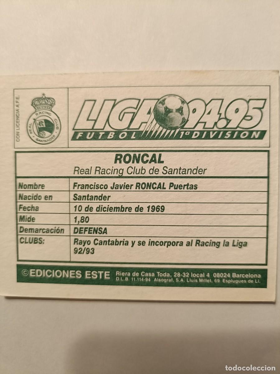 Cromos de f&uacute;tbol: RONCAL RACING DE SANTANDER 94/95 ESTE - Foto 2