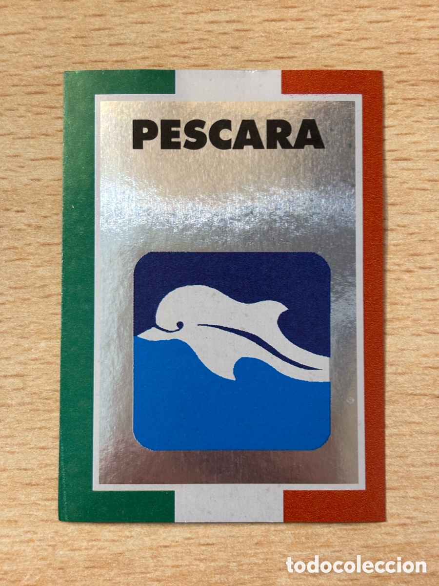 Fu&szlig;ball-Sticker: Escudo Pescara AIC Liga Italiana Futbol Calcio 1993 sin pegar
