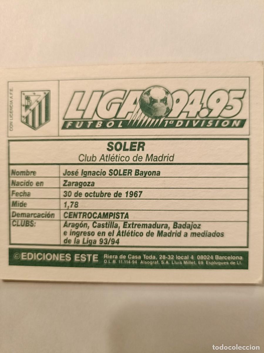 Cromos de f&uacute;tbol: SOLER ATLETICO DE MADRID 94/95 ESTE - Foto 2