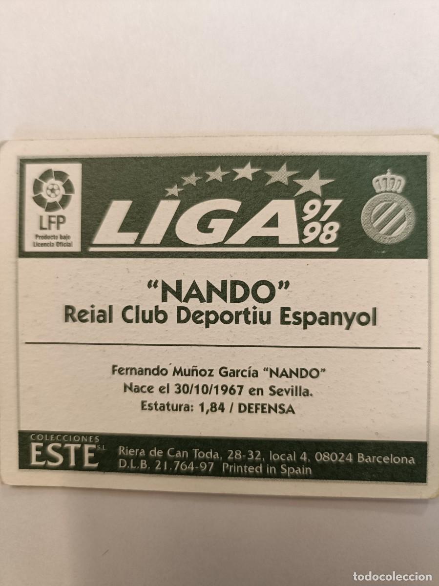 Cromos de f&uacute;tbol: NANDO R.C.D. ESPANYOL 97/98 ESTE - Foto 2