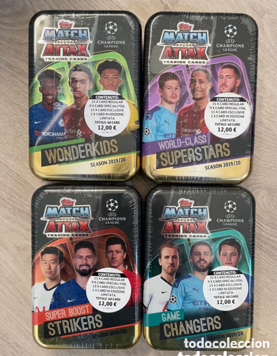 Fu&szlig;ball-Sticker: Lote 4 latas Match Attax 2019-20 2019 2020 Topps UCL