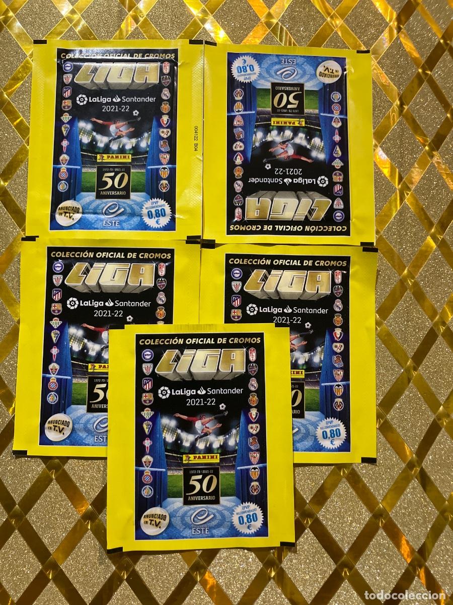 Cromos de F&uacute;tbol: 5 SOBRES DE CROMOS DE FUTBOL SIN ABRIR LIGA ESTE 2021 2022 PANINI !