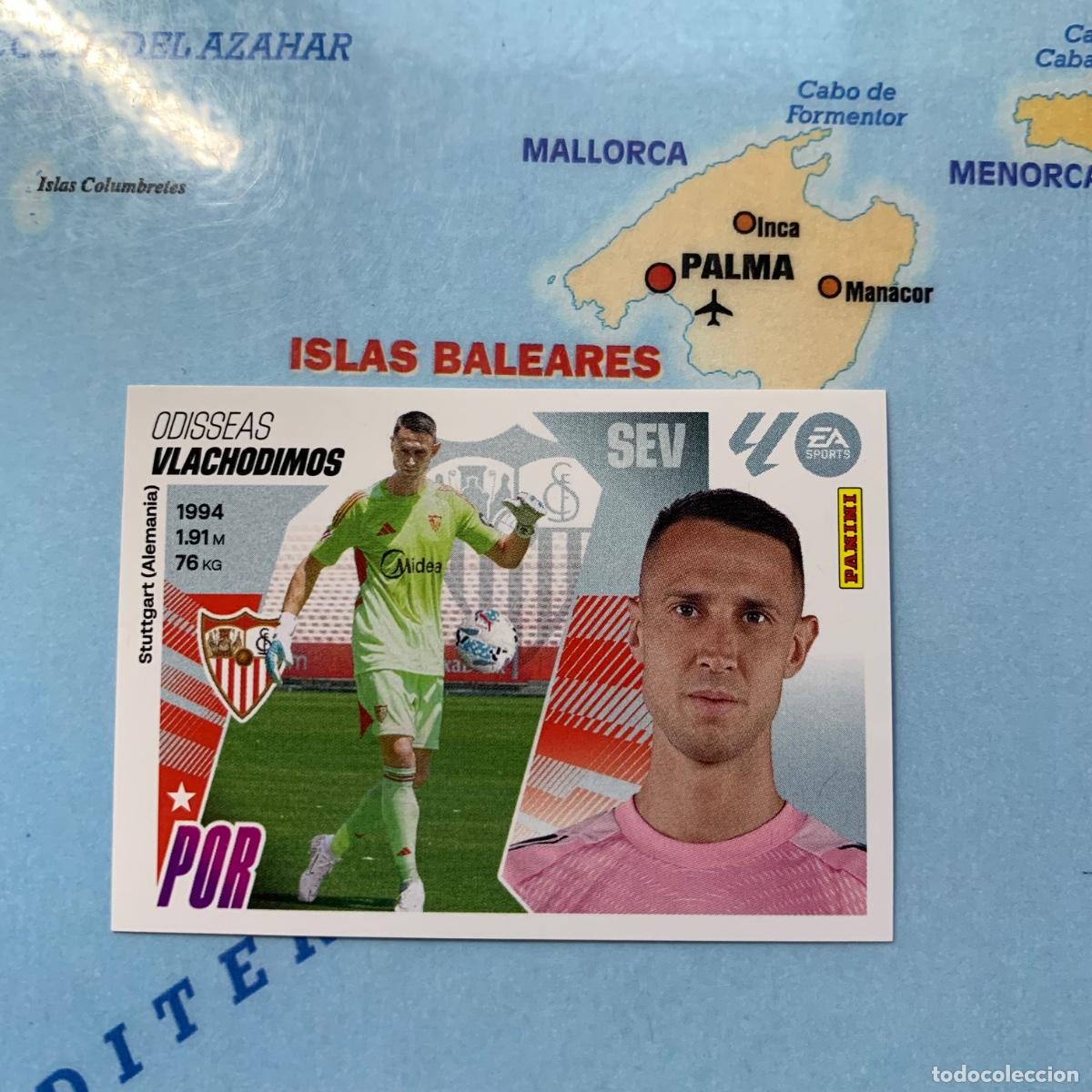 Figurine di Calcio: Vlachodimos coloca n&uacute;mero 4 Bis del Sevilla cromo liga este 25-26 2025-2026