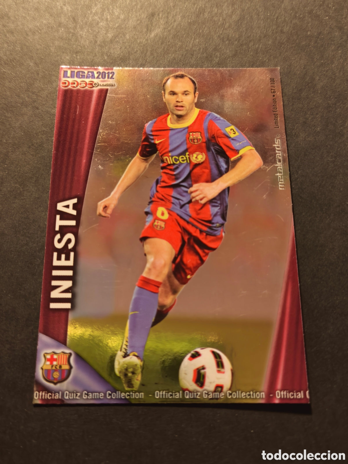 Football Stickers: 17 INIESTA FC BARCELONA MUNDICROMO FICHAS LIGA 2012 METALCARD LIMITED EDITION