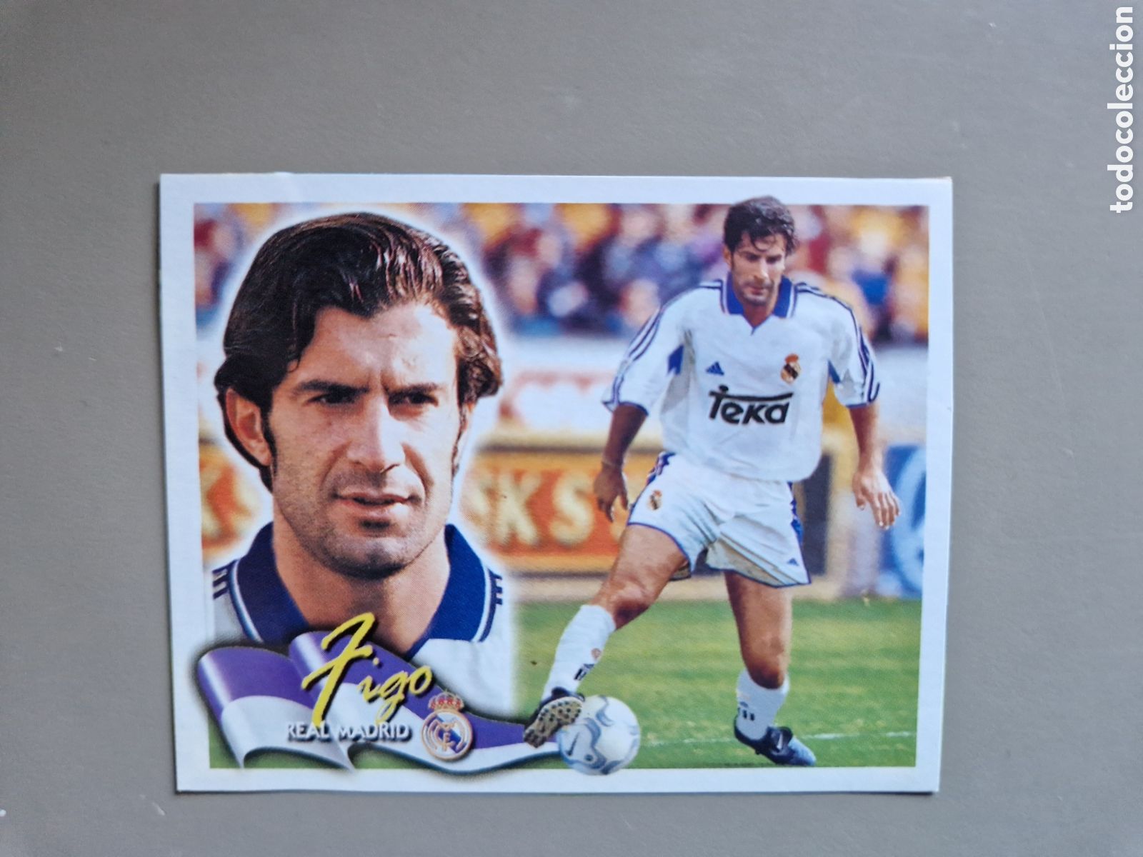 Fu&szlig;ball-Sticker: CROMO DIFICIL COLOCA FIGO LIGA ESTE 00 01 2000 2001 REAL MADRID RECORTADO