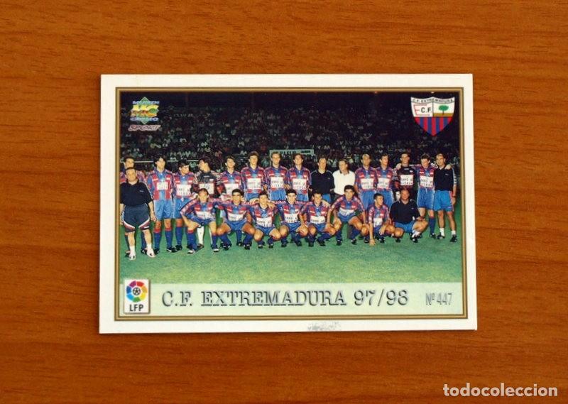 Cromos de Futebol: Extremadura - N&ordm; 447, Plantilla-Alineaci&oacute;n, Escudo - Mundicromo Ficha de la Liga 1997-1998, 97-98