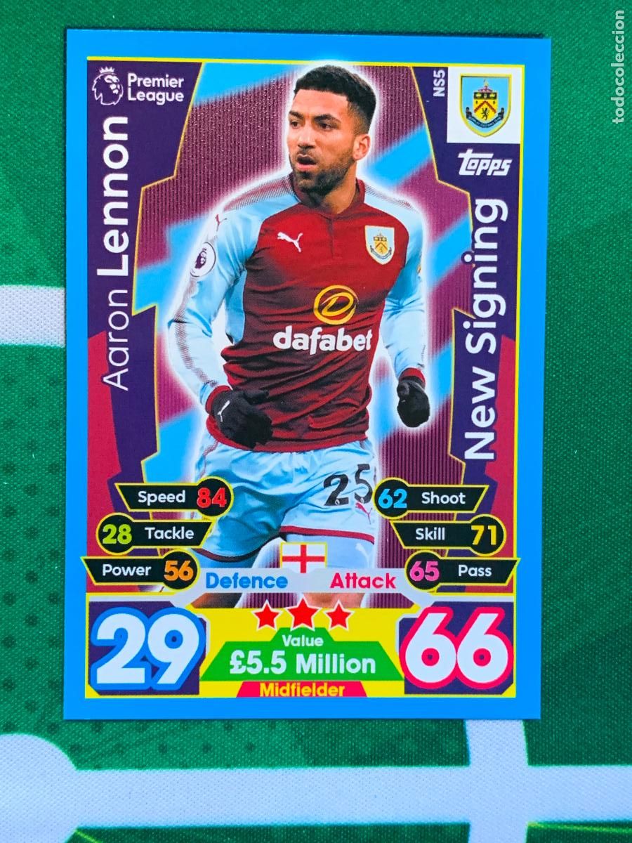 Fu&szlig;ball-Sticker: NS5 Aaron Lennon Burnley New Signing Match Attax Extra Topps Premier League 2017 2018 17 18