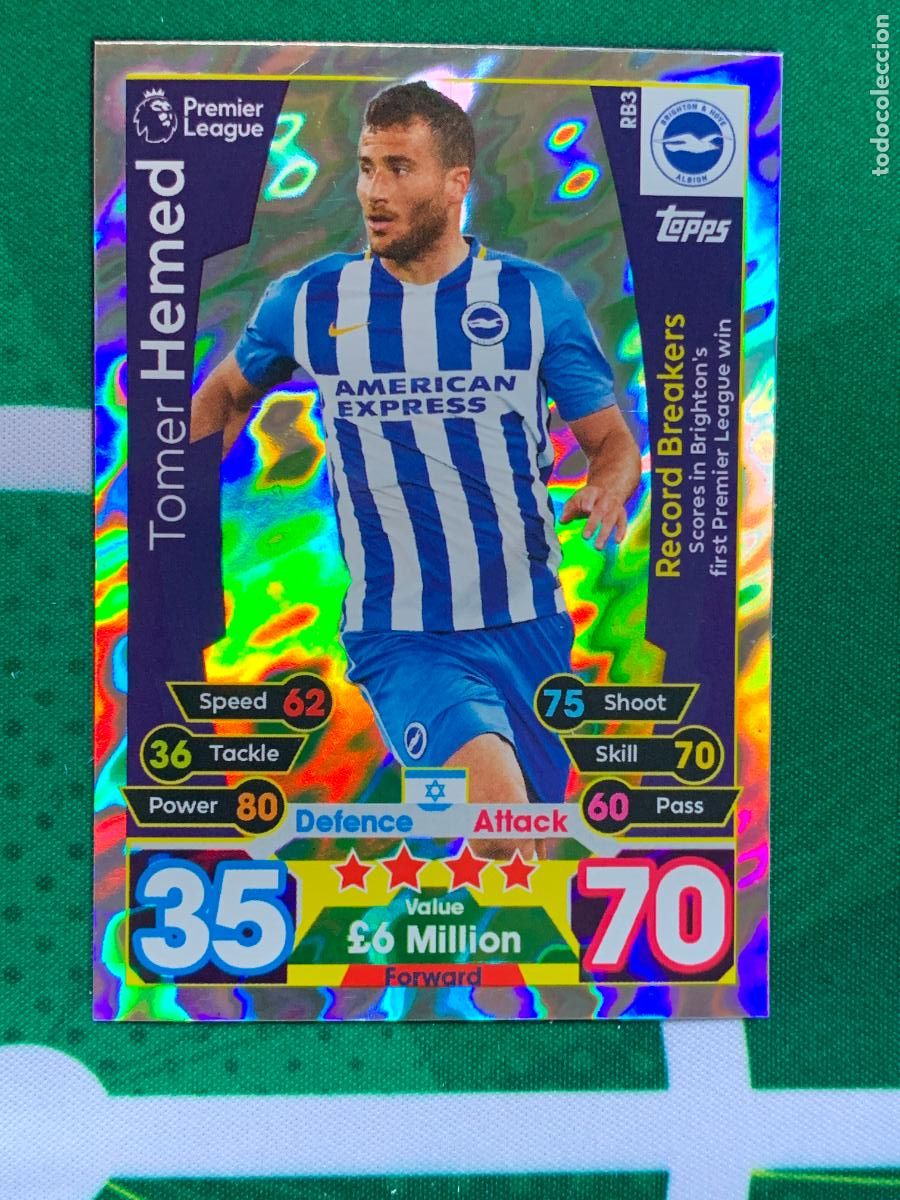 Fu&szlig;ball-Sticker: RB3 Tomer Hemed Brighton & Hove Albion Record Breakers Match Attax Extra Topps Premier League 2017 2