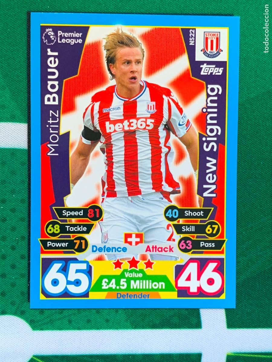 Fu&szlig;ball-Sticker: NS22 Moritz Bauer Stoke City New Signing Match Attax Extra Topps Premier League 2017 2018 17 18