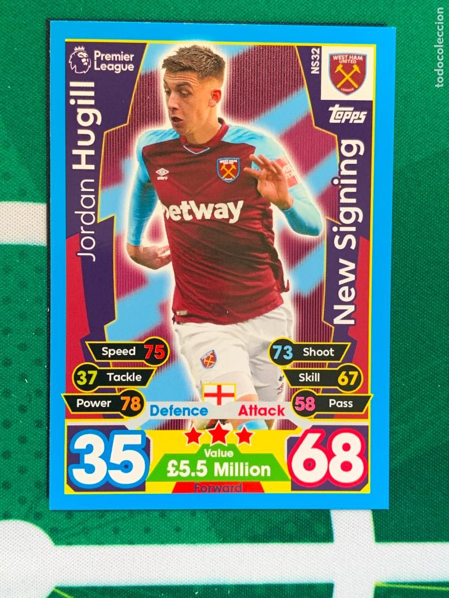 Fu&szlig;ball-Sticker: NS32 Jordan Hugill West Ham United New Signing Match Attax Extra Topps Premier League 2017 2018 17 1