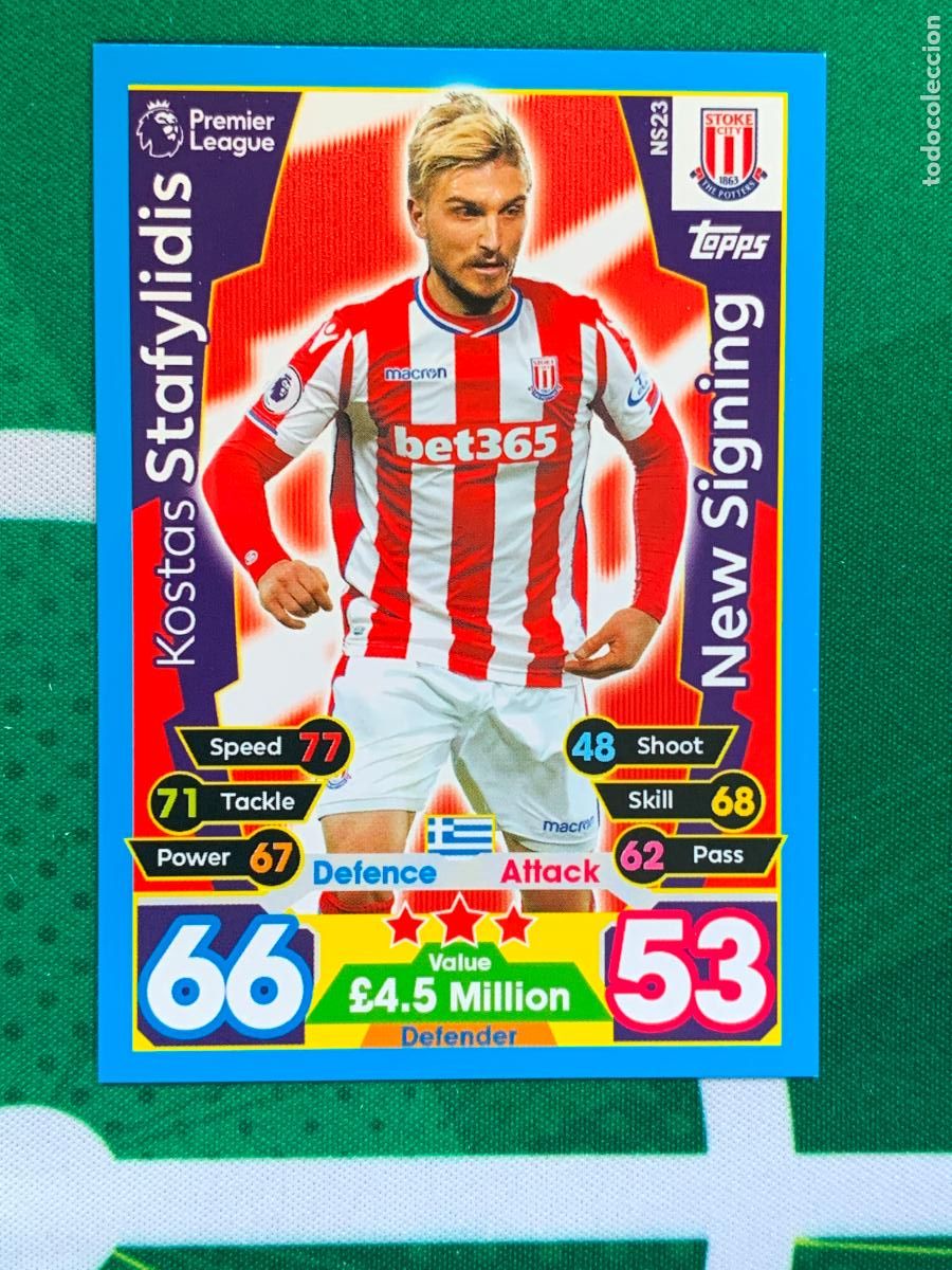 Fu&szlig;ball-Sticker: NS23 Kostas Stafylidis Stoke City New Signing Match Attax Extra Topps Premier League 2017 2018 17 18
