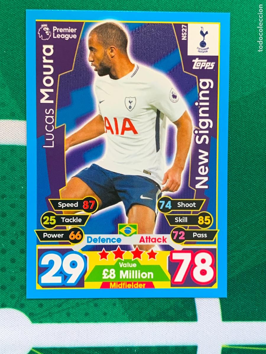 Cromos de Futebol: NS27 Lucas Moura Tottenham Hotspur New Signing Match Attax Extra Topps Premier League 2017 2018 17 1