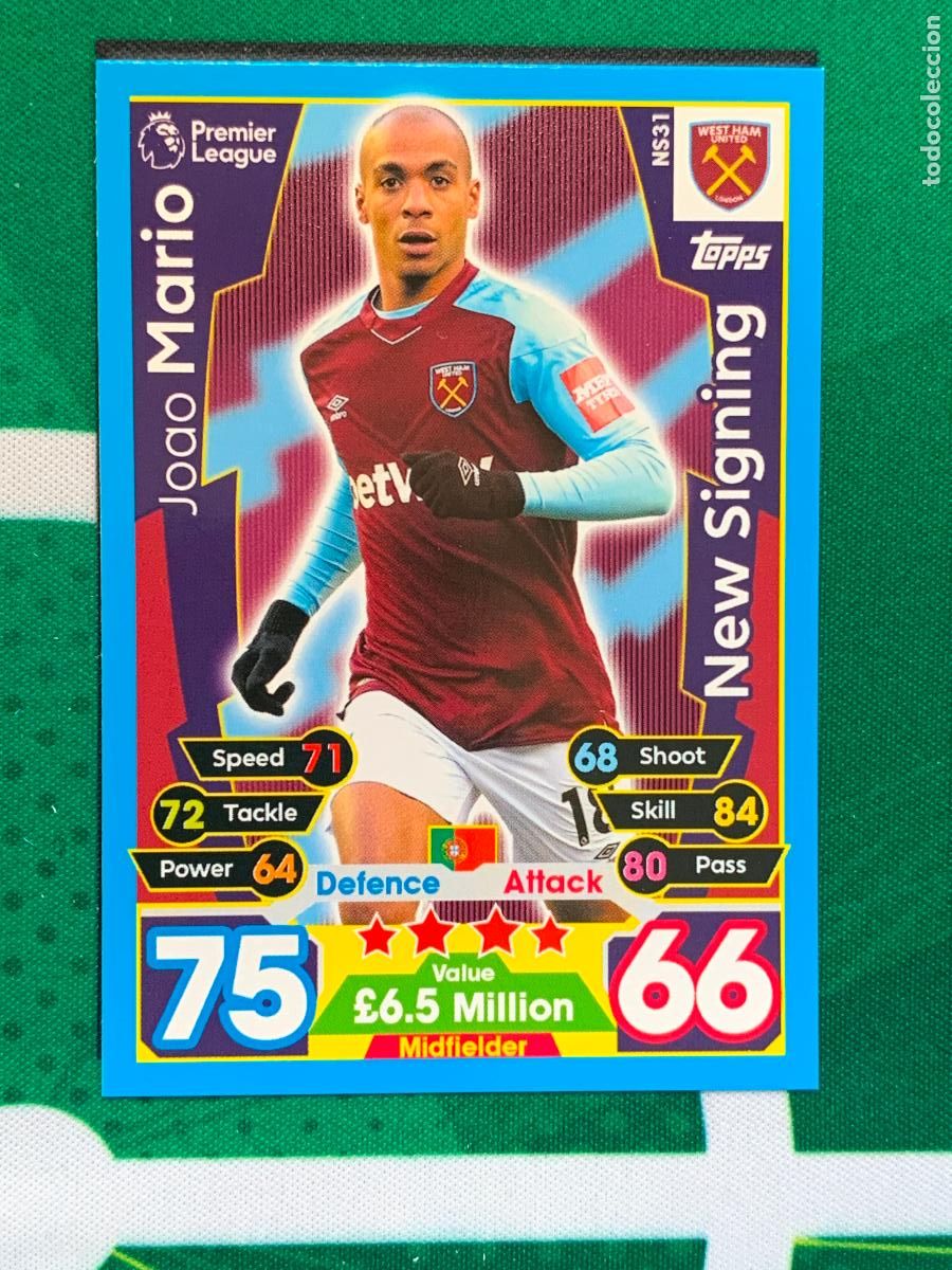 Fu&szlig;ball-Sticker: NS31 Joao Mario West Ham United New Signing Match Attax Extra Topps Premier League 2017 2018 17 18