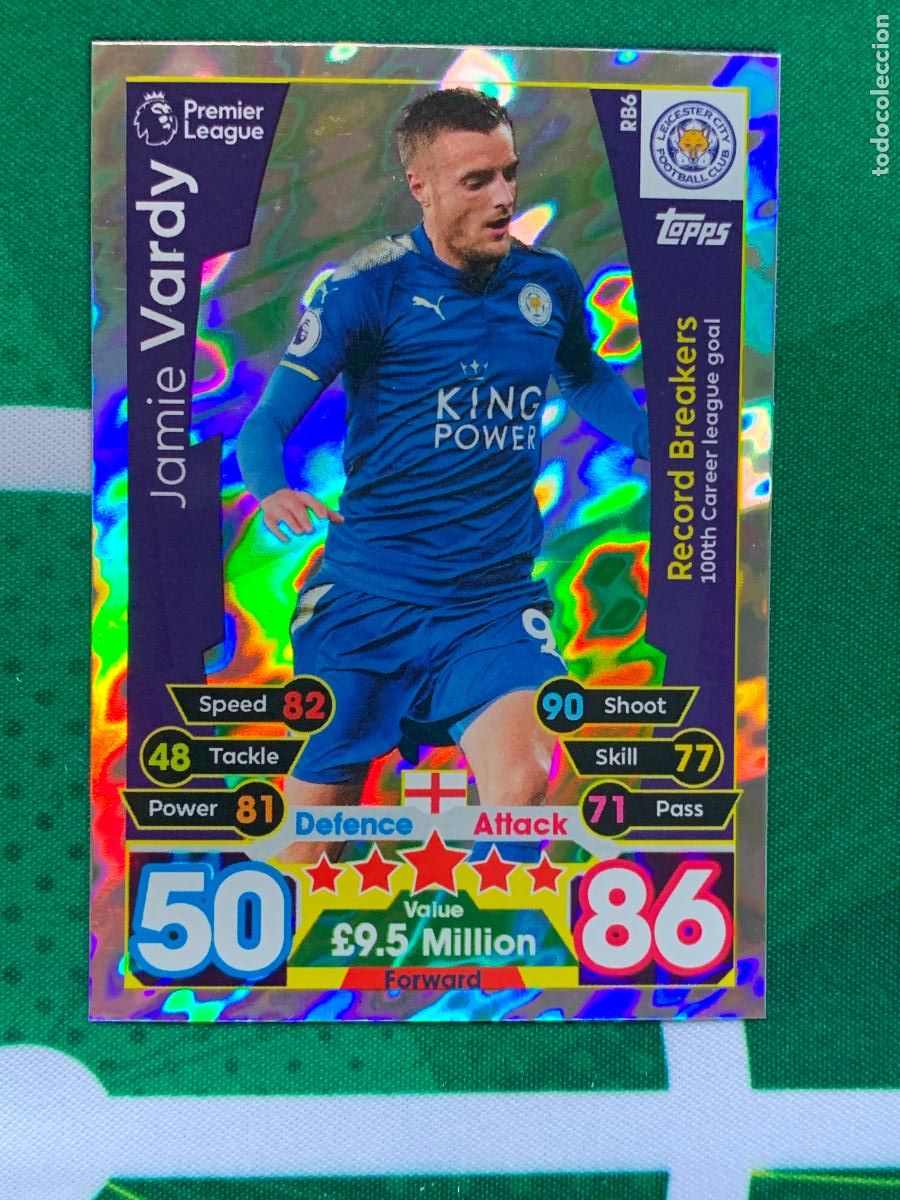 Fu&szlig;ball-Sticker: RB6 Jamie Vardy Leicester City Record Breakers Match Attax Extra Topps Premier League 2017 2018 17 1